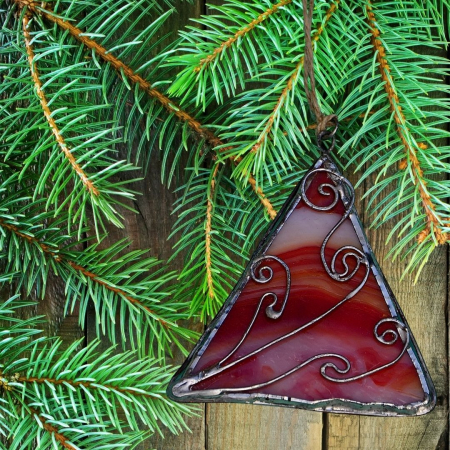 ORNAMENTE BRAD - Ornament bradut sticla opaca rosie