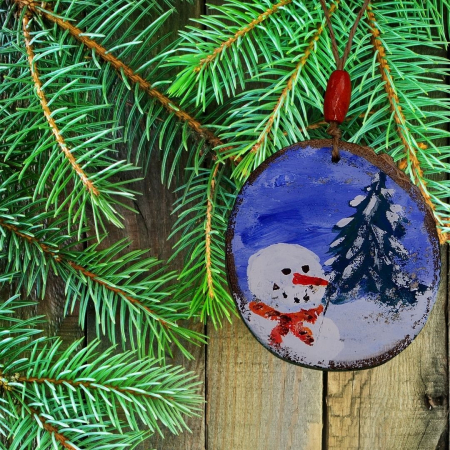 ORNAMENTE BRAD - Ornament peisaj cu om de zapada + brăduț