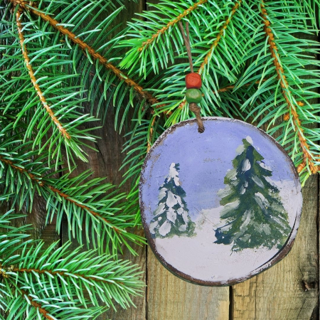 ORNAMENTE BRAD - Ornament peisaj cu braduti + sanie