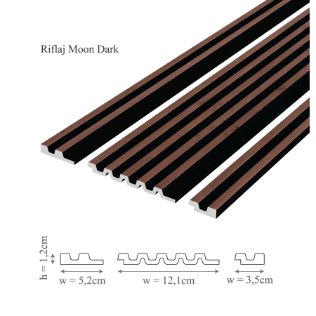 Profile interior MANAVI - Panou riflaj decorativ 3D din polimer rigid, model Moon Dark - 12.2x1.2x270 cm