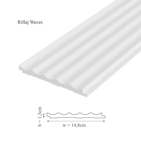 Riflaje - Panou riflaj decorativ 3D din polimer rigid, model Waves - 14.8x1.3x270 cm