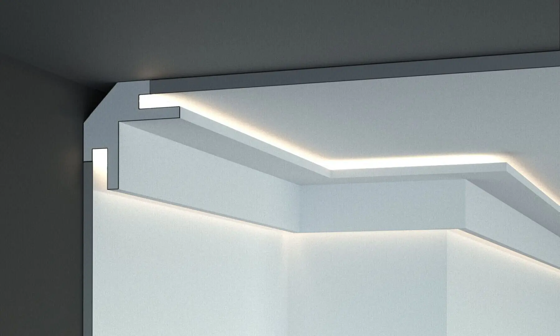Profil pentru banda LED din polistiren extrudat acoperit cu rasina minerala KD203 - 9.5x9.5x115 cm [1]