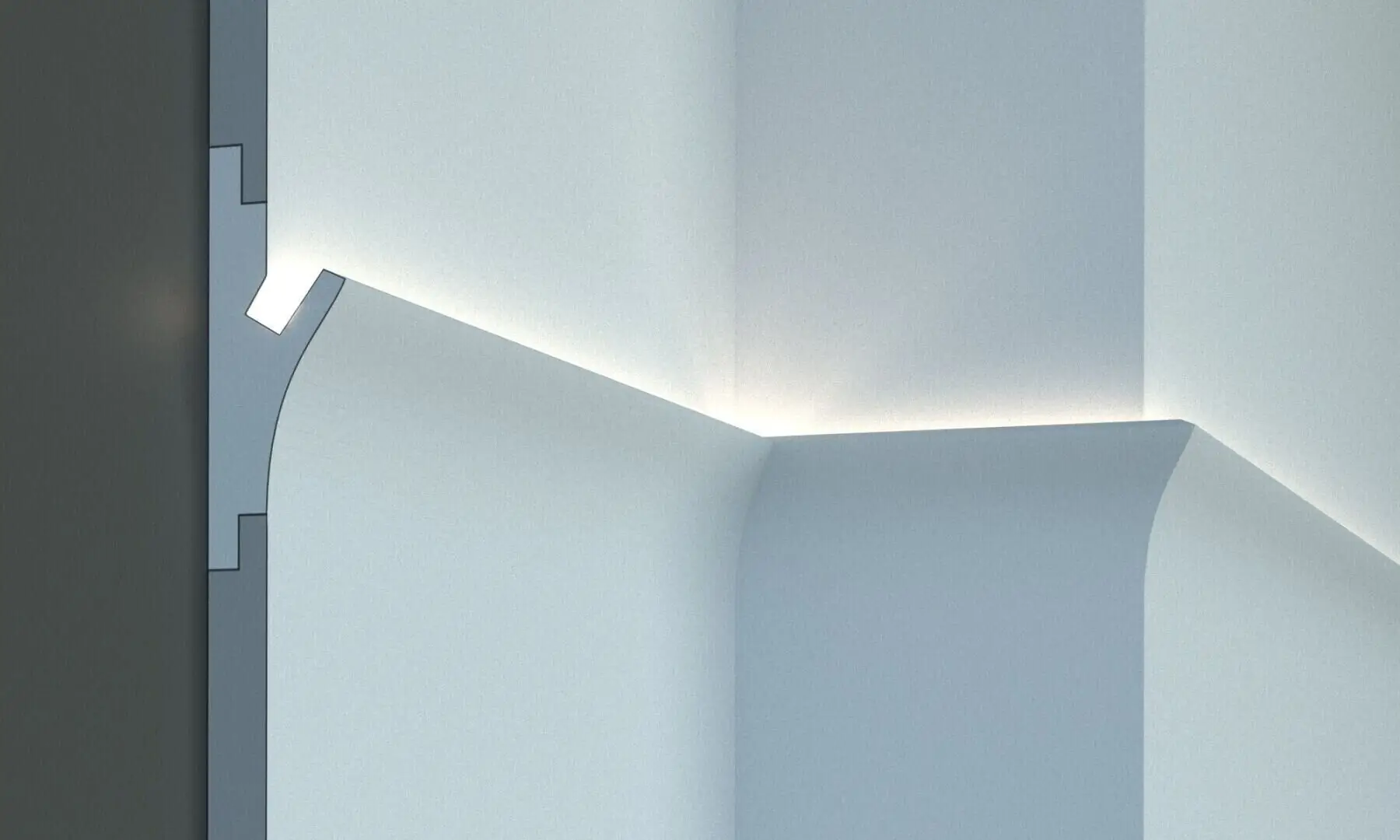 Polistiren acoperit cu rasina minerala - Profil pentru banda LED din polistiren extrudat acoperit cu rasina minerala KD402 - 15x5.5x115 cm