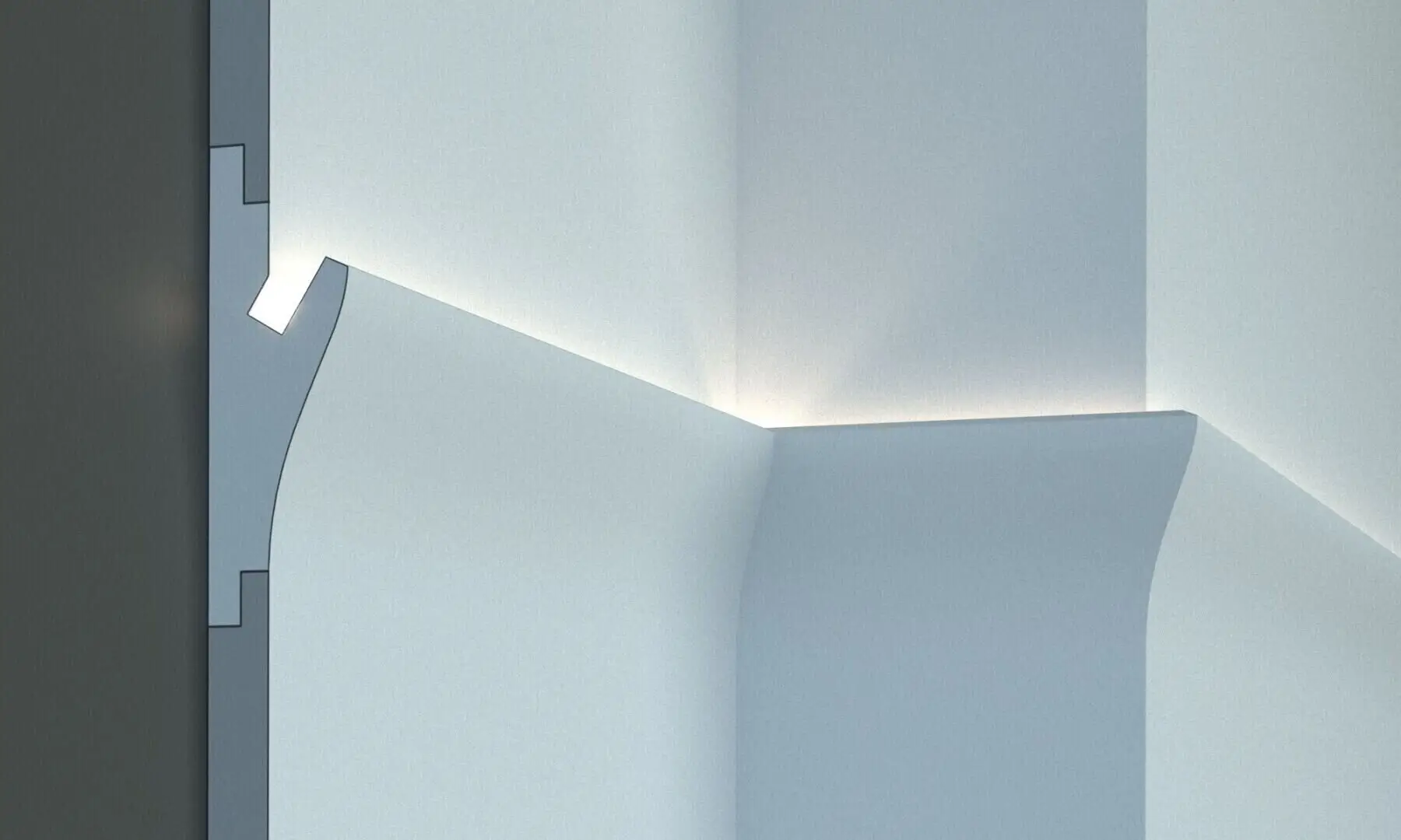 Polistiren acoperit cu rasina minerala - Profil pentru banda LED din polistiren extrudat acoperit cu rasina minerala KD403 - 17x5x115 cm