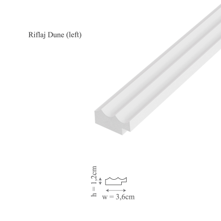 Riflaje - Profil stanga panou riflaj decorativ 3D din polimer rigid, model Dune L - 3.6x1.2x250 cm