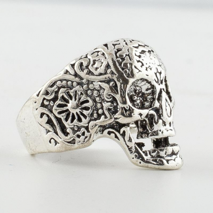 Inel metalic - Aztec Skull 2 Argintiu [2]
