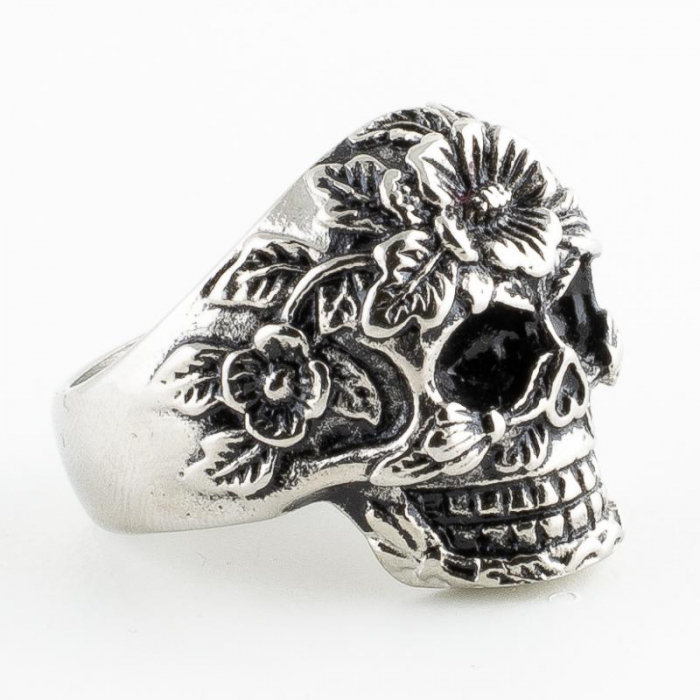 Inel metalic Flower Skull [2]