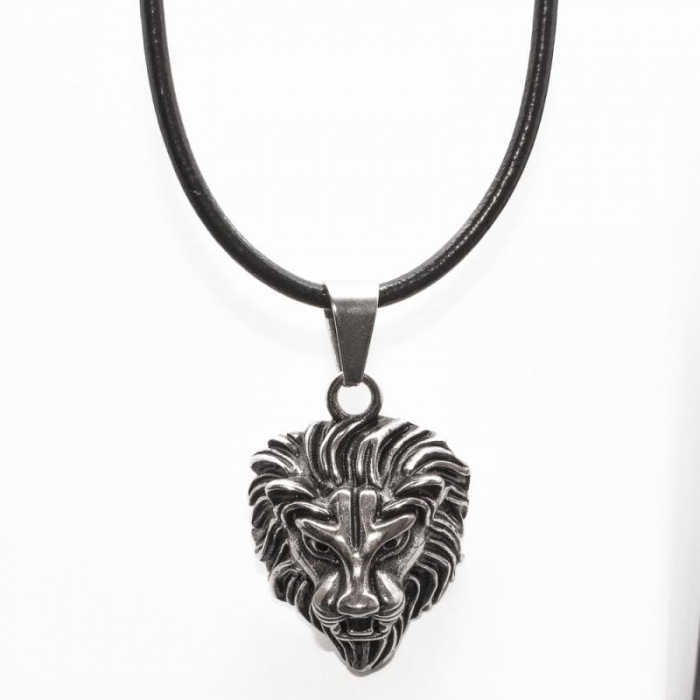 Medalion Stainless Steel - 3D Lion Head cu Snur [1]