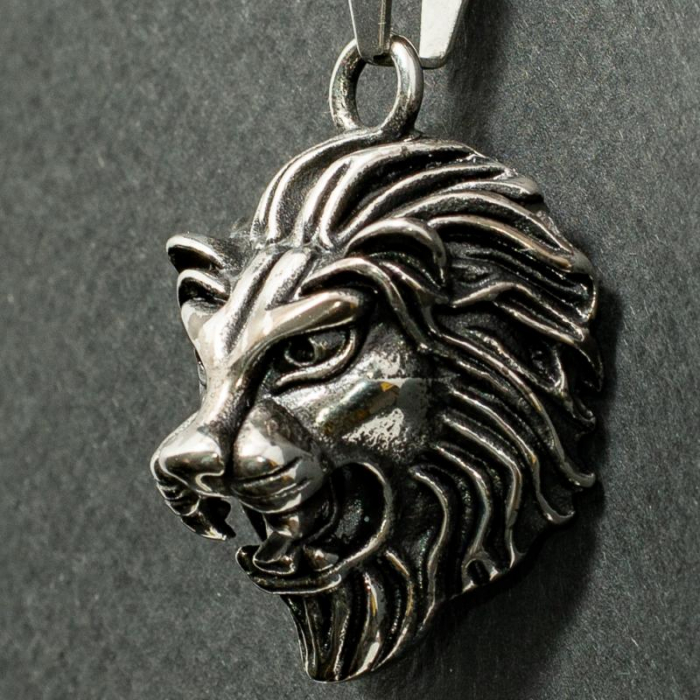 Medalion Stainless Steel - 3D Lion Head cu Snur [2]