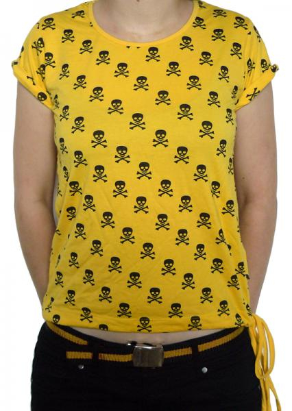 Tricou Femei Full Print - galben cu cranii [1]