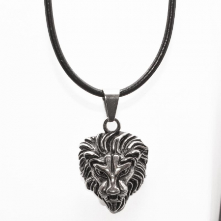 Medalion Stainless Steel - 3D Lion Head cu Snur [0]