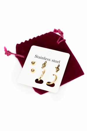 Cercei - Set 3 cercei din otel inoxidabil - Auriu