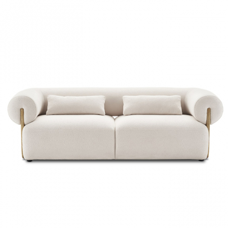 Canapele - Canapea din catifea albă cu detalii din lemn „Classic Harmony”