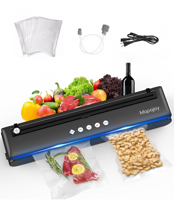 Aparat de vidat si sigilat Mapajoy ProVac, Functii de Vidare Automata si Vidare Manuala, Vidare umeda/uscata si alimente sensibile, 10 Pungi 20x30 cm incluse, Cutter Incorporat, Furtun vidare sticle s [1]