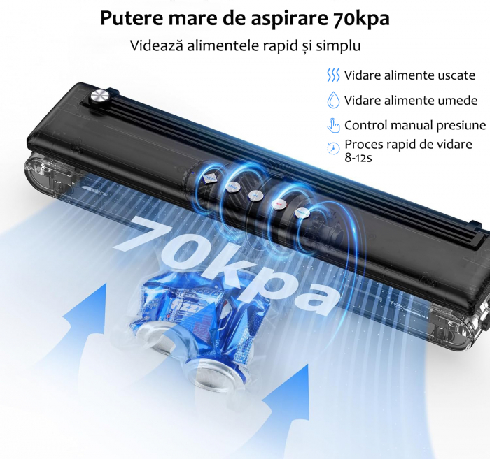 Aparat de vidat si sigilat Mapajoy ProVac, Functii de Vidare Automata si Vidare Manuala, Vidare umeda/uscata si alimente sensibile, 10 Pungi 20x30 cm incluse, Cutter Incorporat, Furtun vidare sticle s [3]