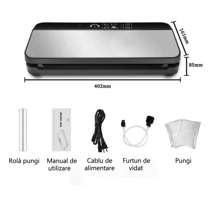 Aparat de vidat si sigilat Mapajoy TMP130 PRO, 6 Functii de vidare umeda/uscata si alimente sensibile, 30 cm bara de lipire, Pungi incluse, 1 Rola 28 x 300 cm inclusa, Functie Pulse, Cutter Incorporat [5]