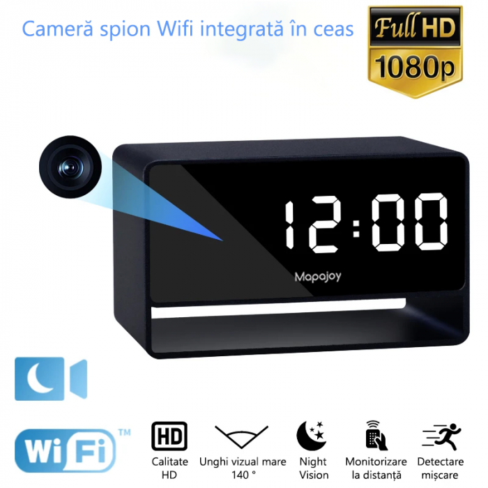 Camera Spion in Ceas de Birou Mapajoy, Wi-Fi, FullHD, Autonomie 8 ore, Night Vision, Detectia miscarii, Reincarcabila [3]