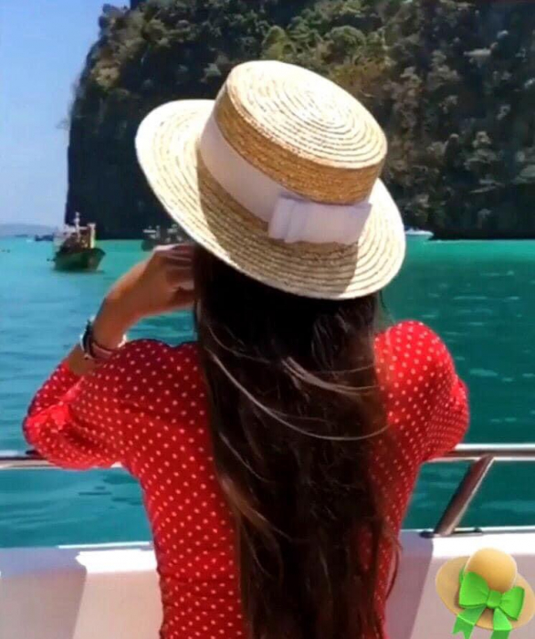 Canotiera Handmade din paie cu bentita si voaleta cu Stele Albe [10]