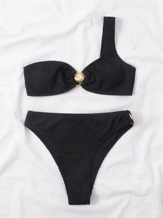 Costum de baie in doua piese Negru cu scoici aurii [2]