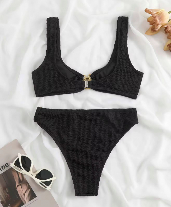 Costum de baie in doua piese Negru cu scoici aurii [10]