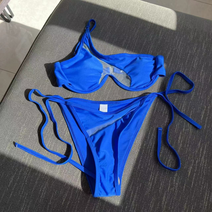 Costum de baie in doua piese albastru - transparent [4]