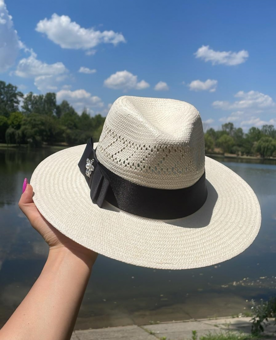 Palarie alba Handmade Unisex din paie cu bentita detasabila [16]