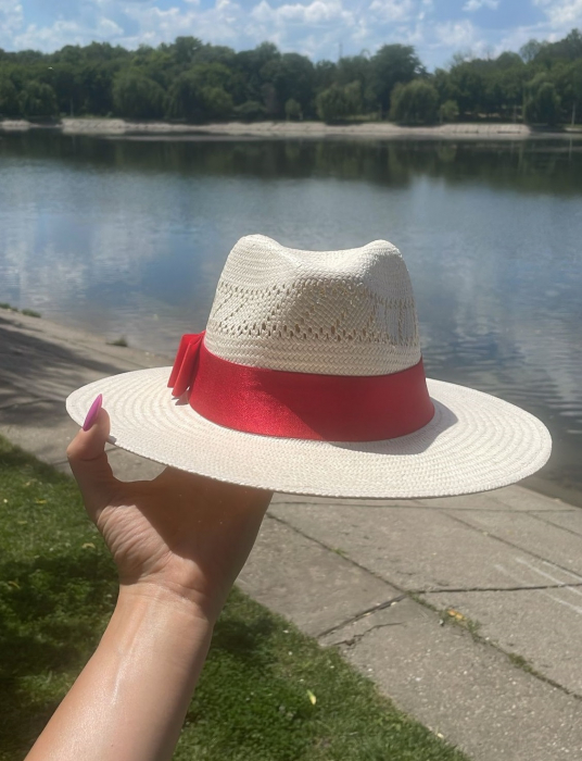 Palarie alba Handmade Unisex din paie cu bentita detasabila [17]