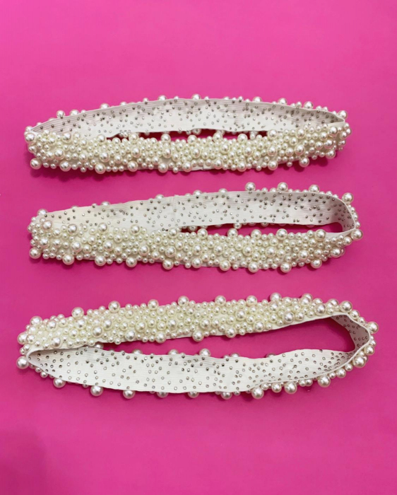 Palarie Crem Handmade cu bentita cu perle detasabila [3]