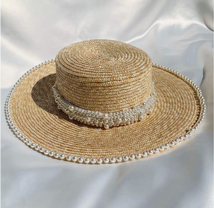 Palarie de Soare Handmade din paie cu Perle pe bor si pe bentita [26]