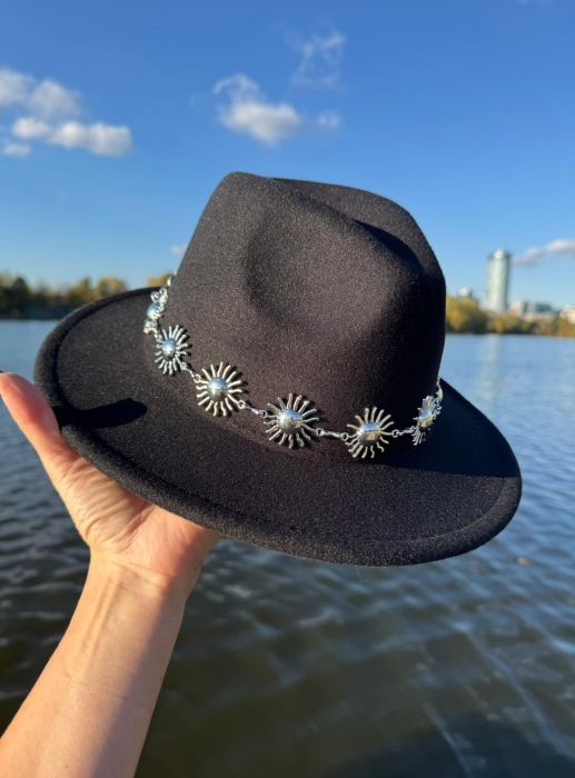 Palarie Neagra Handmade cu lant auriu sau argintiu detasabil [7]