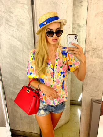 Canotiera Handmade din paie cu bentita si voaleta cu Stele Albastre [2]