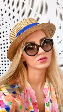 Canotiera Handmade din paie cu bentita si voaleta cu Stele Albastre [1]