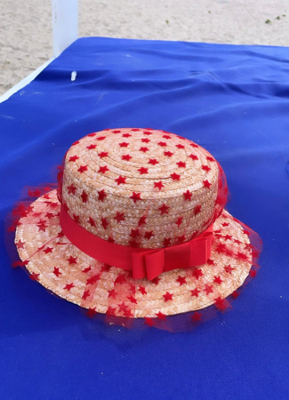 Canotiera Handmade din paie cu bentita si voaleta cu Stele Rosii [1]