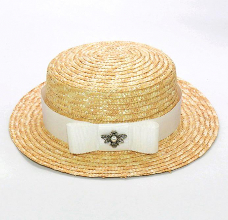 Palarii de plaja - Canotiera Handmade din paie si bentita colorata detasabila