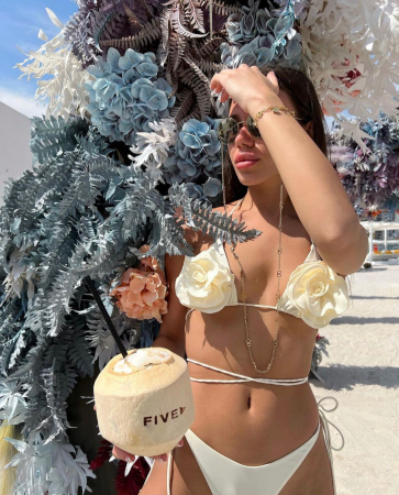 Costum de baie in doua piese Crem cu flori [5]