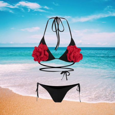 Costum de baie in doua piese Negru cu flori [11]
