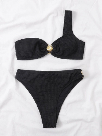Costum de baie in doua piese Negru cu scoici aurii [1]