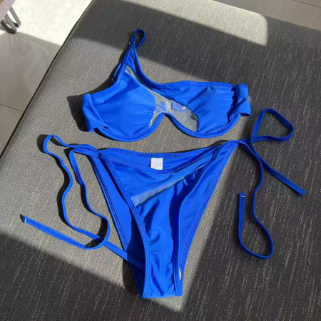 Costum de baie in doua piese albastru - transparent [3]