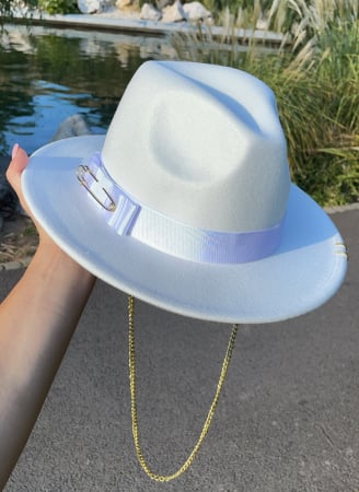 Palarii Dama - Palarie Alba Handmade cu bentita si Lant detasabil