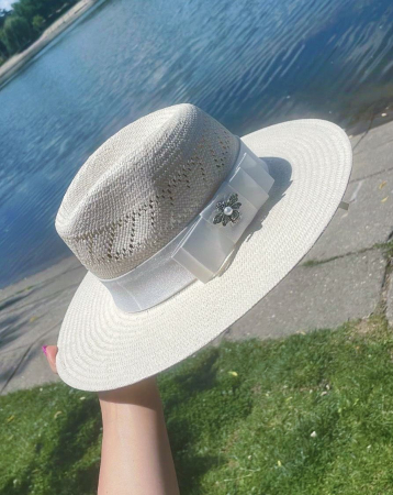 Palarii de plaja - Palarie alba Handmade Unisex din paie