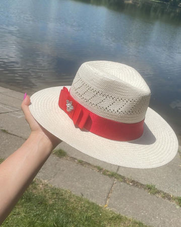 Palarie alba Handmade Unisex din paie cu bentita detasabila [13]
