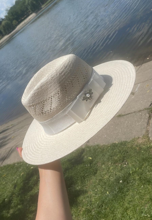 Palarie alba Handmade Unisex din paie cu bentita detasabila [14]