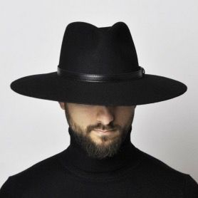 Palarii - Palarie Barbati Neagra Handmade cu bentita detasabila din piele neagra