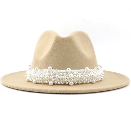 Palarii Dama - Palarie Crem Handmade cu bentita cu perle detasabila