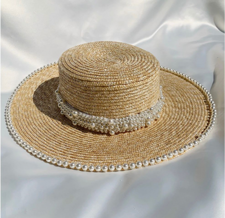 Palarie de Soare Handmade din paie cu Perle Luxury si bentita cu perle [8]