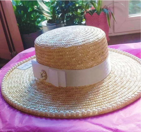 Reduceri - Palarie de Soare Handmade din paie cu Perle Luxury