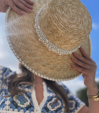Palarie de Soare Handmade din paie cu Perle Luxury si bentita cu perle [7]