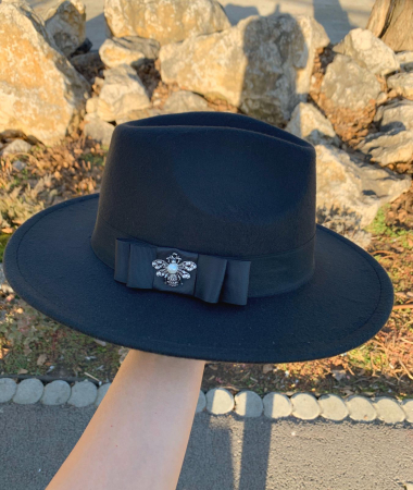 Palarie Neagra Handmade cu bentita detasabila si accesoriu la alegere [10]