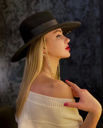 Palarie Neagra Handmade cu bentita si lant si accesoriu la alegere [15]