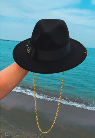 Palarie Neagra Handmade cu bentita si lant si accesoriu la alegere [21]